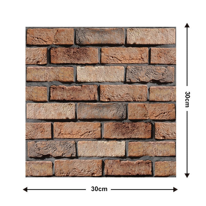 Set 10 x Placi Tapet Autocolant 3D cu Imitatie de Caramida de Exterior, pentru Perete Bucatarie Sufragerie, Usor de Curatat, Rezistent la Apa, Autoadeziv, 30x30 cm, Maro
