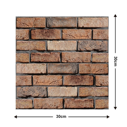 Set 10 x Placi Tapet Autocolant 3D cu Imitatie de Caramida de Exterior, pentru Perete Bucatarie Sufragerie, Usor de Curatat, Rezistent la Apa, Autoadeziv, 30x30 cm, Maro