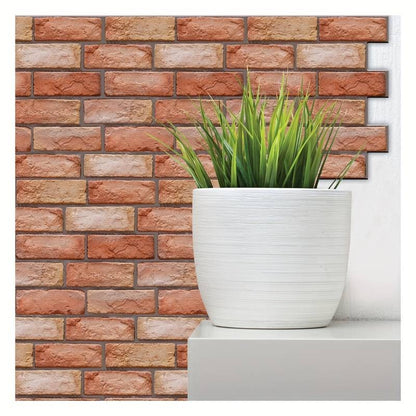 Set 10 x Placi Tapet Autocolant 3D cu Imitatie de Caramida, pentru Perete Bucatarie Sufragerie, Usor de Curatat, Rezistent la Apa, Autoadeziv, 30x30 cm, Maro