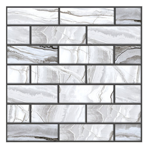 10 x Placi Tapet Autocolant 3D cu Imitatie de Marmura Dreptunghiulara, pentru Perete Bucatarie Sufragerie, Usor de Curatat, Rezistent la Apa, Autoadeziv, 30x30 cm, Gri
