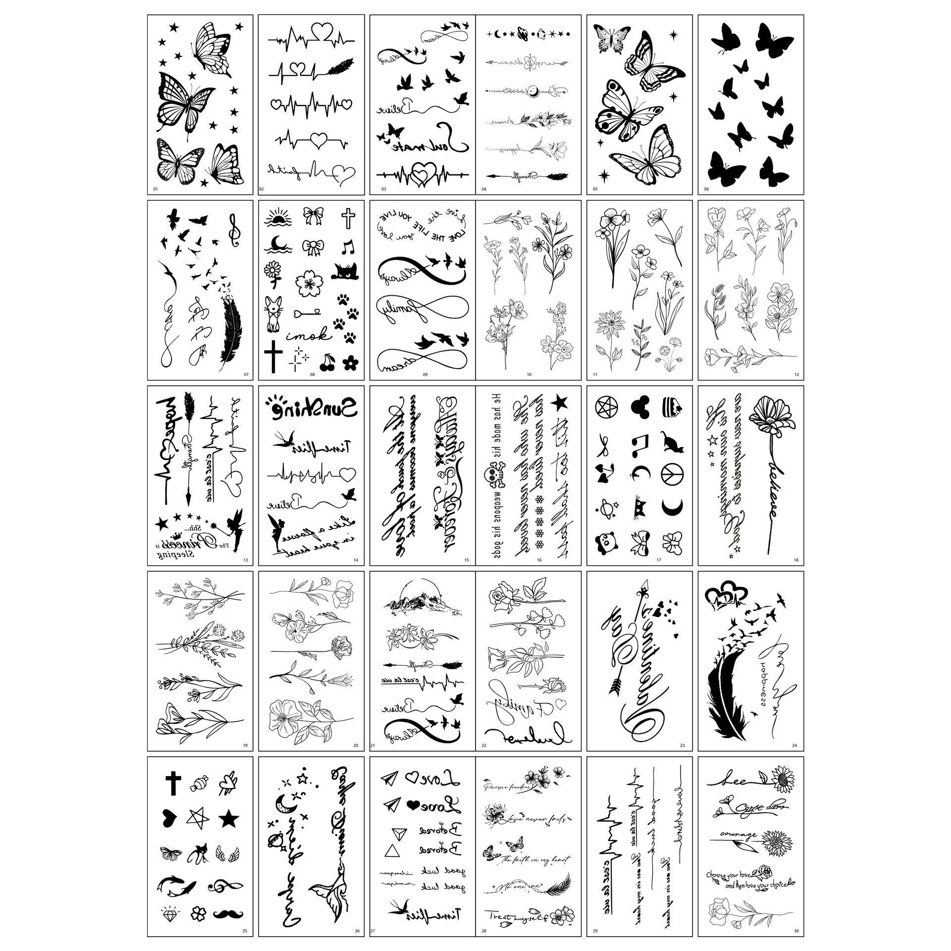 Set 30 Tatuaje Temporare, Klevo, pe Baza de Apa, Model 5, Negru