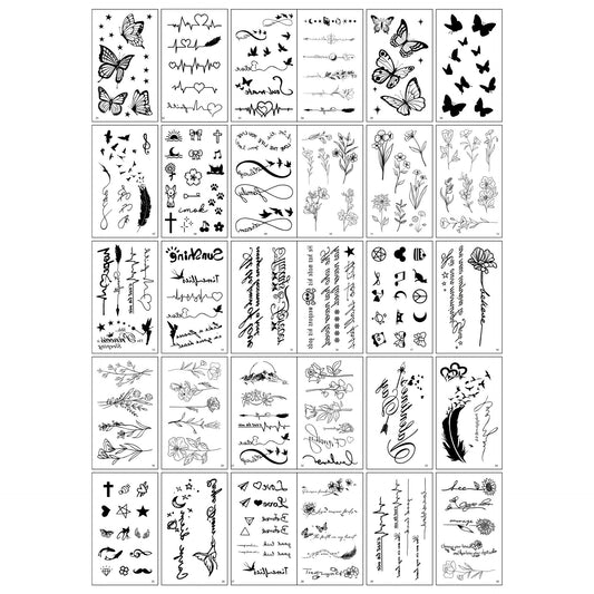 Set 30 Tatuaje Temporare, Klevo, pe Baza de Apa, Model 5, Negru