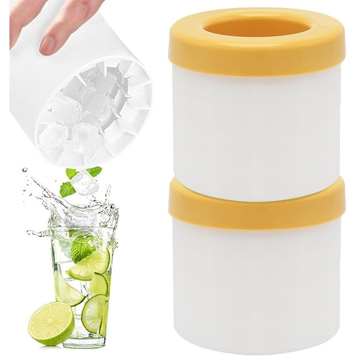 Tava de Gheata din Silicon cu Capac, Klevo, Forma de Gheata pentru Racirea Bauturilor, in Forma de Pahar, Silicon fara BPA, Cuburi de Gheata, 9x8.5x8 cm, Galben