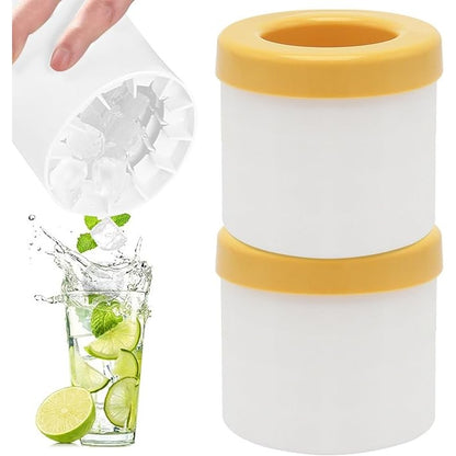 Tava de Gheata din Silicon cu Capac, Klevo, Forma de Gheata pentru Racirea Bauturilor, in Forma de Pahar, Silicon fara BPA, Cuburi de Gheata, 9x8.5x8 cm, Galben