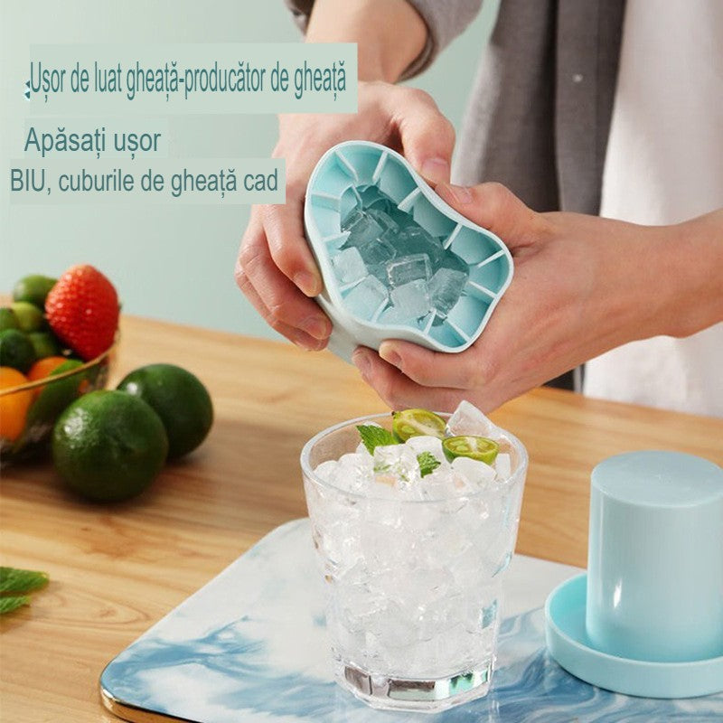 Tava de Gheata din Silicon cu Capac, Klevo, Forma de Gheata pentru Racirea Bauturilor, in Forma de Frapiera, Silicon fara BPA, Cuburi de Gheata, 9x8.5x8 cm, Albastru