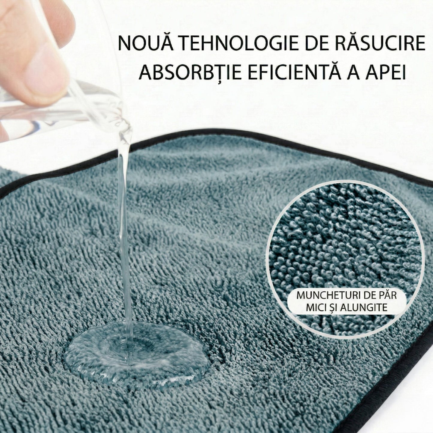 Prosop Uscare Auto, Klevo, 600 GSM, Microfibra Premium, Ultra Absorbant, Fara Urme, 90x70 cm, Albastru Deschis