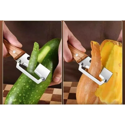 Curatator de Fructe/Legume, Klevo, 2in1, Desfacator de Sticle, Multifunctional, Maner de Lemn, Maro