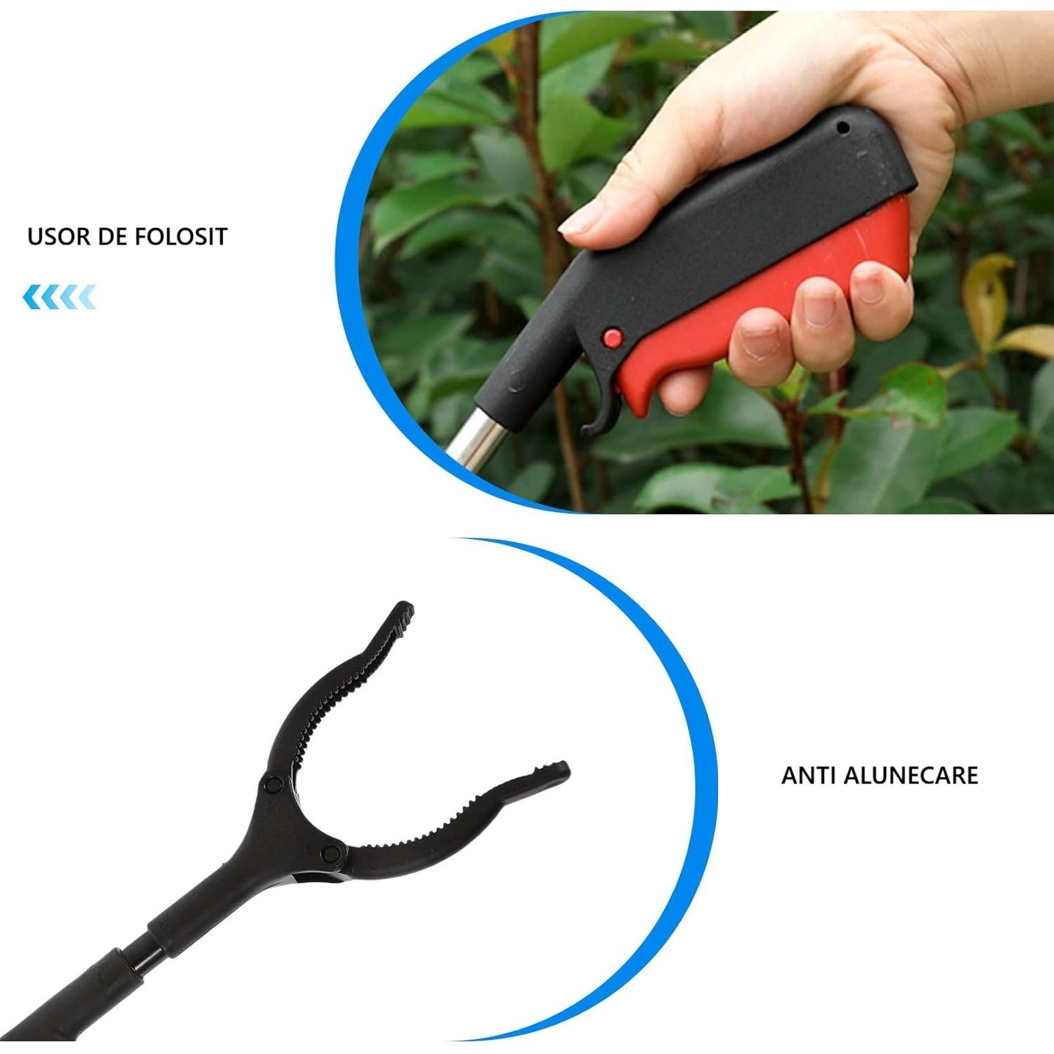 Cleste pentru Colectarea Deseurilor, Klevo, din Metal si Plastic, 30 cm, Fara Maini Murdare, Negru/Rosu