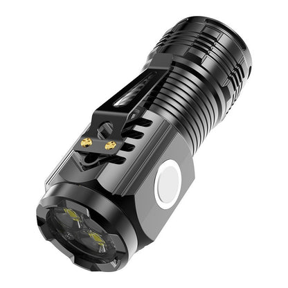 Lanterna cu 3 Nuclee Led, Klevo, Incarcare USB, Autonomie 4-20h, Raza Maxima 100-200 m, 5W, 4 x 4 x 9 cm, Suport de Agatat, Fund Magnetic, Negru