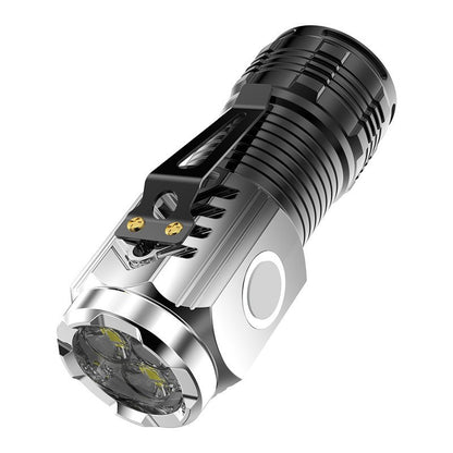 Lanterna cu 3 Nuclee Led, Klevo, Incarcare USB, Autonomie 4-20h, Raza Maxima 100-200 m, 5W, 4 x 4 x 9 cm, Suport de Agatat, Fund Magnetic, Argintiu