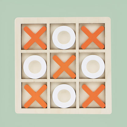 Jucarie Montessori Tic Tac Toe, Klevo, Educativa, Interactiva, din lemn, X si O, 9 Piese, 14.3x14.3 cm, Portocaliu Alb