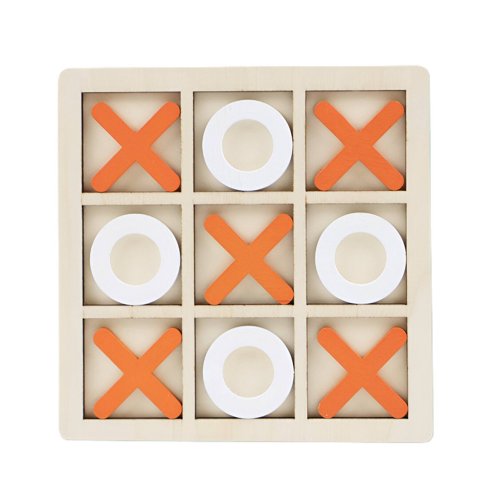 Jucarie Montessori Tic Tac Toe, Klevo, Educativa, Interactiva, din lemn, X si O, 9 Piese, 14.3x14.3 cm, Portocaliu Alb