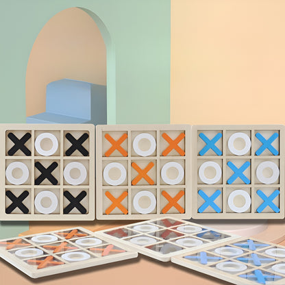 Jucarie Montessori Tic Tac Toe, Klevo, Educativa, Interactiva, din lemn, X si O, 9 Piese, 14.3x14.3 cm, Albastru Alb