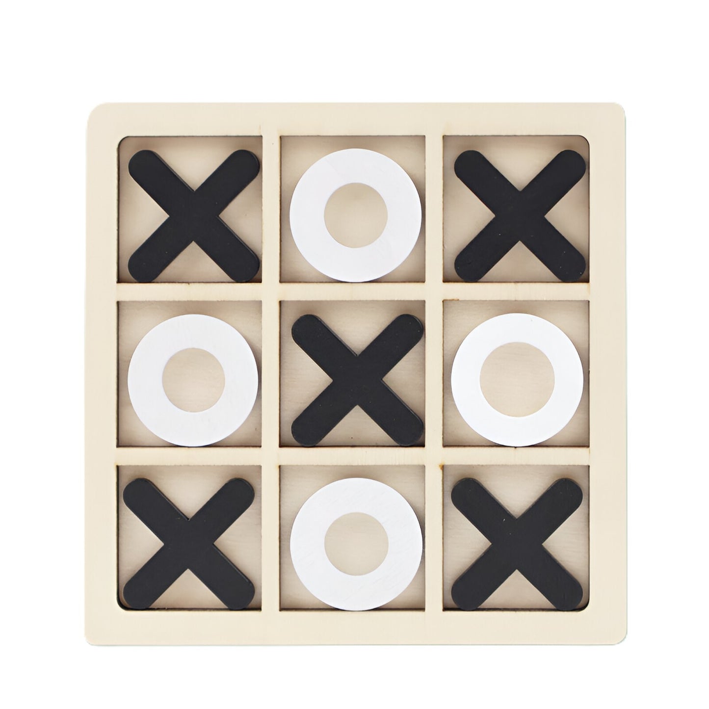 Jucarie Montessori Tic Tac Toe, Klevo, Educativa, Interactiva, din lemn, X si O, 9 Piese, 14.3x14.3 cm, Negru Alb