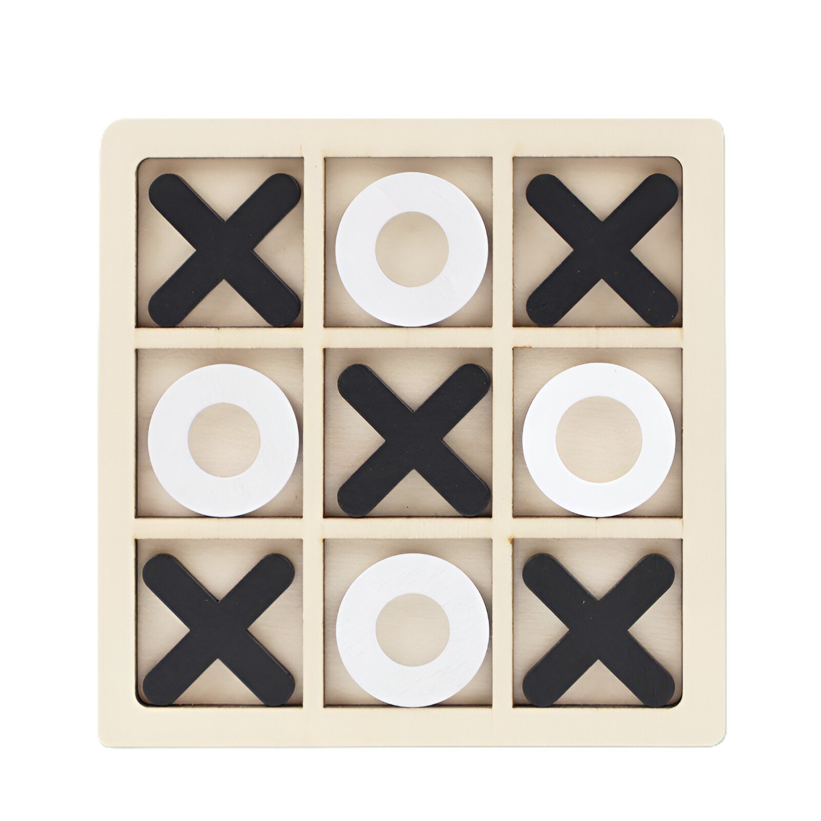 Jucarie Montessori Tic Tac Toe, Klevo, Educativa, Interactiva, din lemn, X si O, 9 Piese, 14.3x14.3 cm, Negru Alb