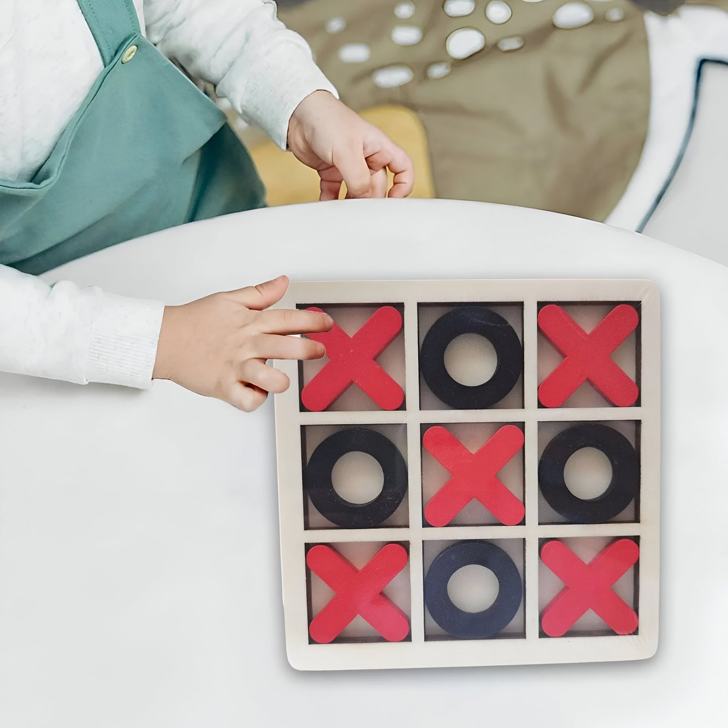 Jucarie Montessori Tic Tac Toe, Klevo, Educativa, Interactiva, din lemn, X si O, 9 Piese, 14.3x14.3 cm, Negru Rosu