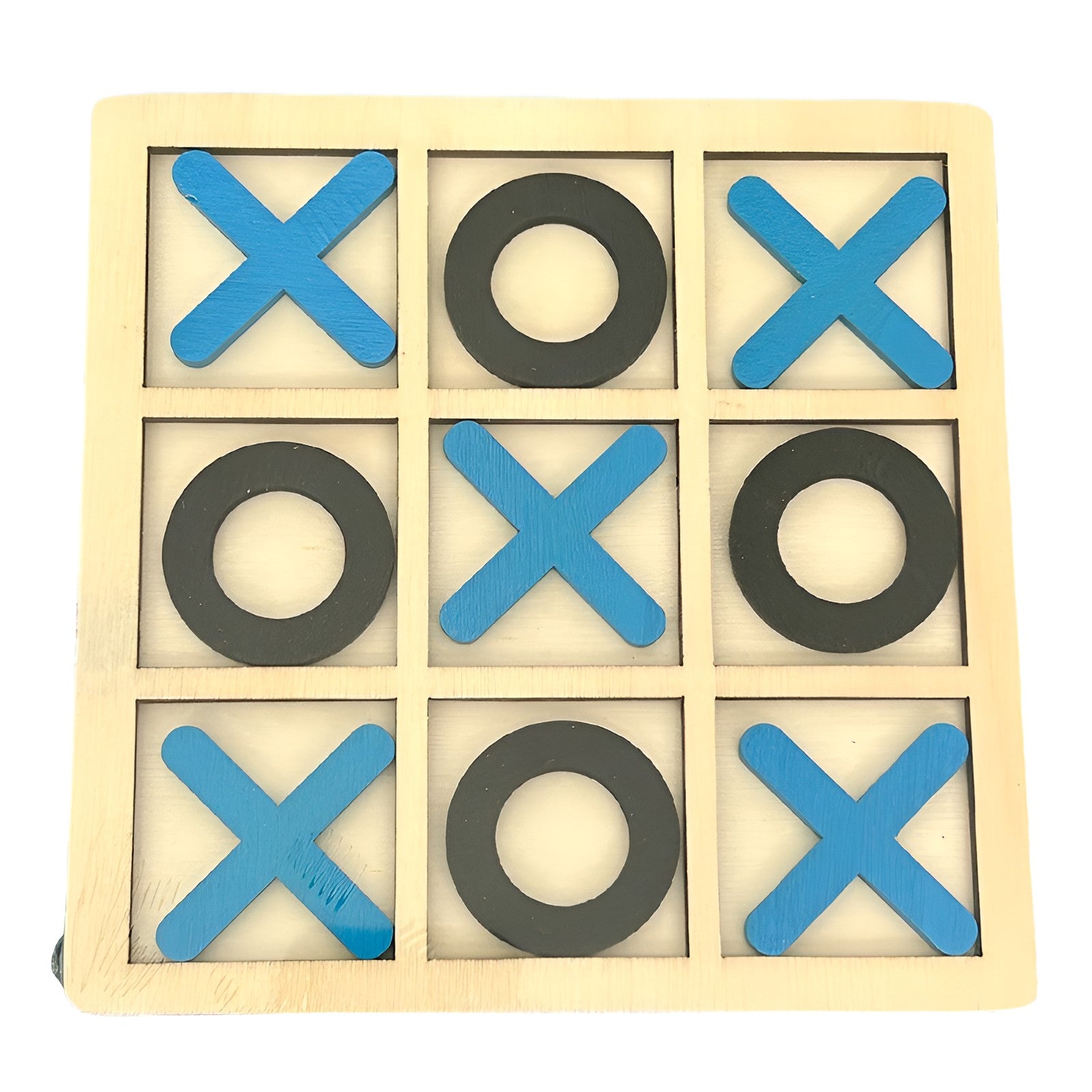 Jucarie Montessori Tic Tac Toe, Klevo, Educativa, Interactiva, din lemn, X si O, 9 Piese, 14.3x14.3 cm, Albastru Negru