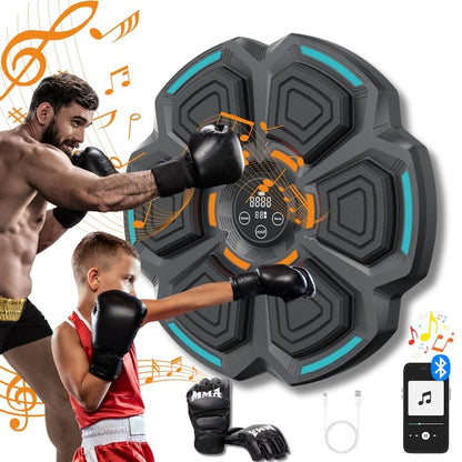 Tinta Lovituri Box Montabil pe Perete, Klevo, Negru, Difuzor, Bluetooth, Iluminare LED, 41.5 x 6.5 x 42 cm, Manusi Incluse