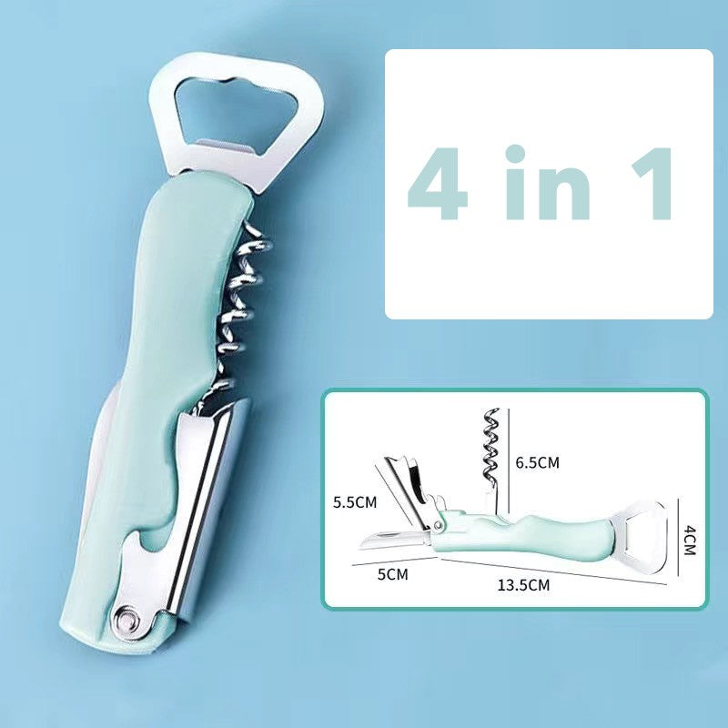 Tirbuson de Sticle 4 in 1, Klevo, Desfacator de Sticle Multifunctional, din Inox cu Maner Anti Alunecare, 13.5 x 4 cm Verde