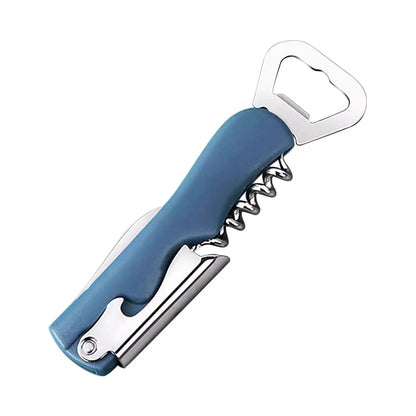 Tirbuson de Sticle 4 in 1, Klevo, Desfacator de Sticle Multifunctional, din Inox cu Maner Anti Alunecare, 13.5 x 4 cm Albastru