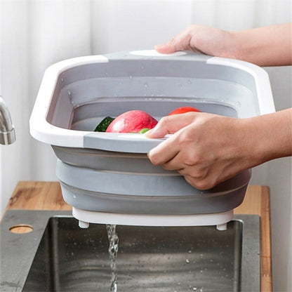 Tocator Multifunctional, Klevo, 2 in 1, cu Cos pentru Spalat si Scurgere Alimente, 480 g, Pliabila, Gri