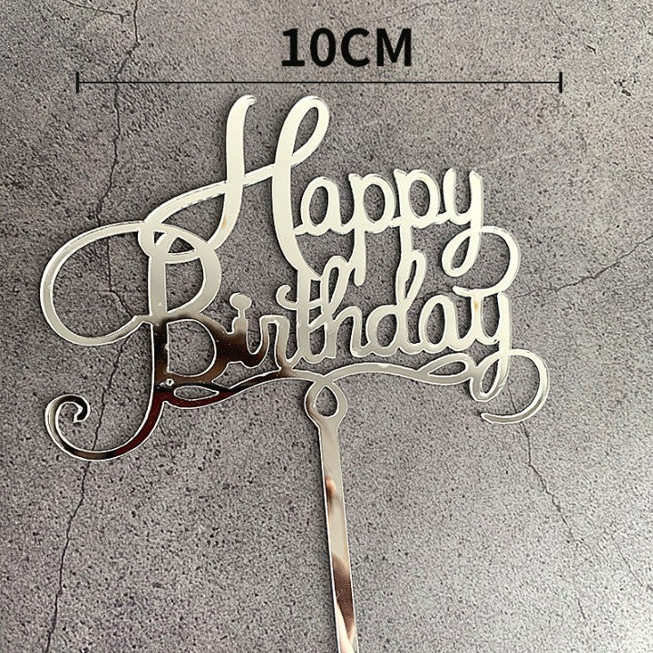 Decoratiune Topper pentru Tort, Klevo, Model Happy Birthday, Tematica Aniversare, 10 cm, Argintiu