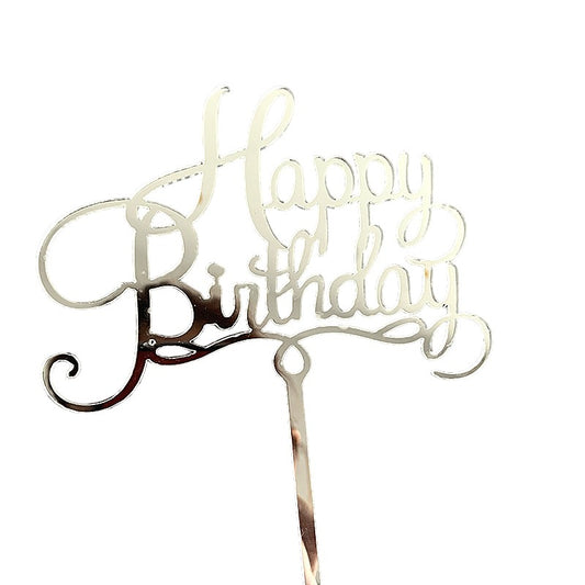 Decoratiune Topper pentru Tort, Klevo, Model Happy Birthday, Tematica Aniversare, 10 cm, Argintiu