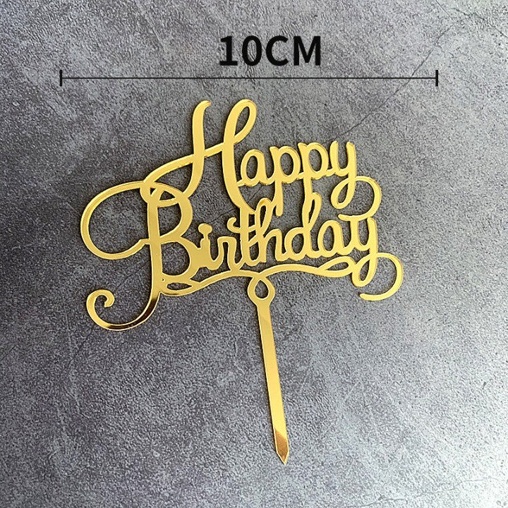 Decoratiune Topper pentru Tort, Klevo, Model Happy Birthday, Tematica Aniversare, 10 cm, Auriu
