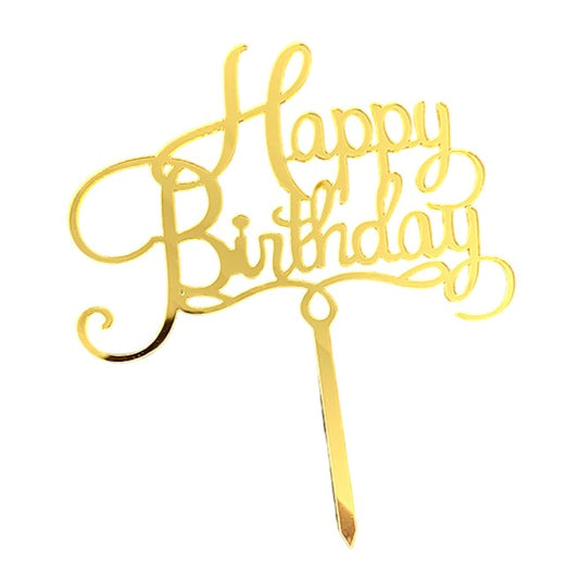 Decoratiune Topper pentru Tort, Klevo, Model Happy Birthday, Tematica Aniversare, 10 cm, Auriu