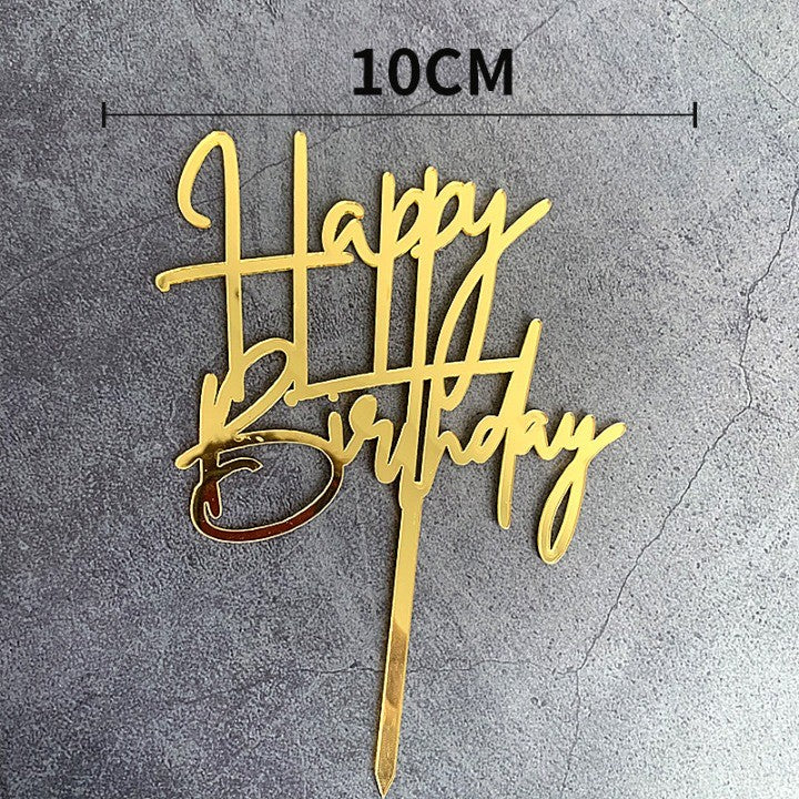 Decoratiune Topper pentru Tort, Klevo, Model Happy Birthday, Tematica Aniversare, Auriu, 10 cm