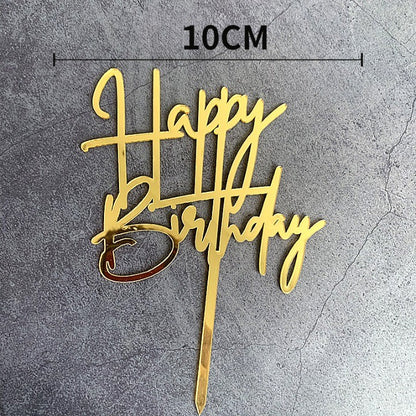 Decoratiune Topper pentru Tort, Klevo, Model Happy Birthday, Tematica Aniversare, Auriu, 10 cm