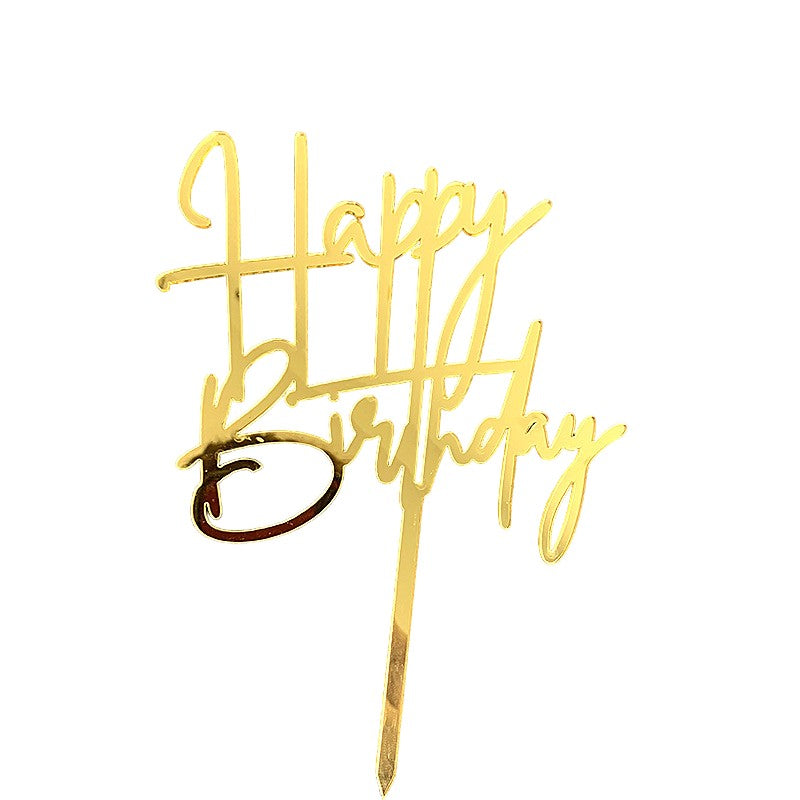 Decoratiune Topper pentru Tort, Klevo, Model Happy Birthday, Tematica Aniversare, Auriu, 10 cm