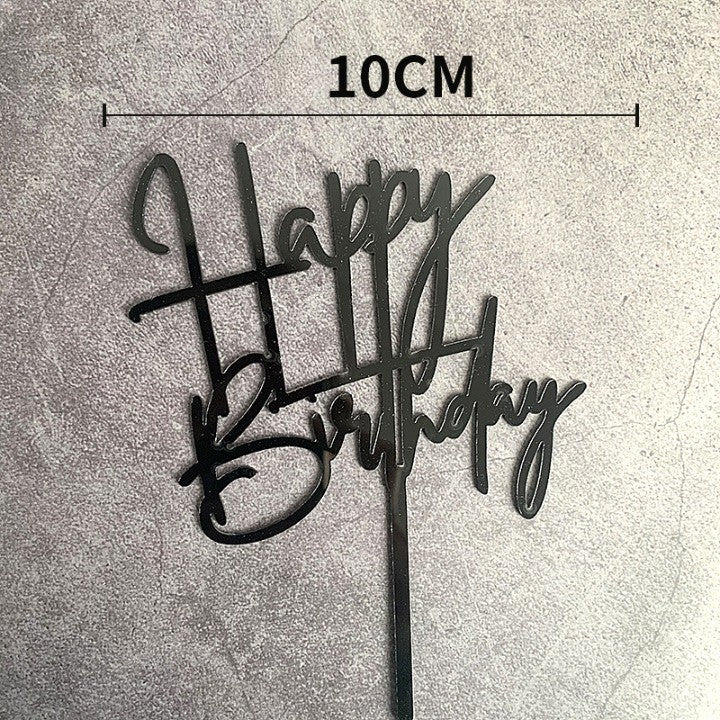 Decoratiune Topper pentru Tort, Klevo, Model Happy Birthday, Tematica Aniversare, 10 cm, Negru