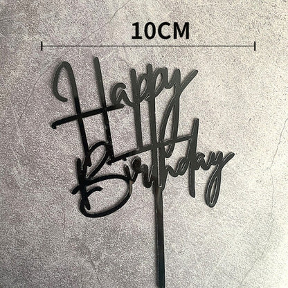 Decoratiune Topper pentru Tort, Klevo, Model Happy Birthday, Tematica Aniversare, 10 cm, Negru