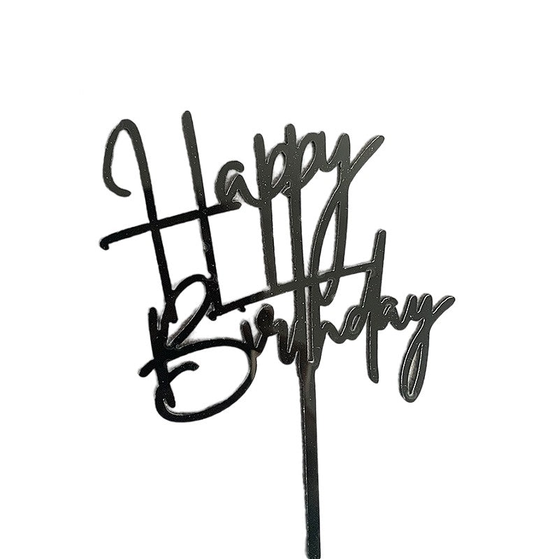 Decoratiune Topper pentru Tort, Klevo, Model Happy Birthday, Tematica Aniversare, 10 cm, Negru