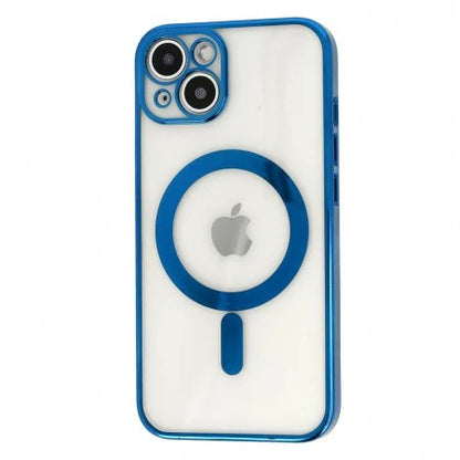 Husa MagSafe pentru Apple iPhone 14, Full Cover, Protectie camera, Margini colorate Electroplating, Magnetica, Incarcare Wireless, Klevo, Albastru