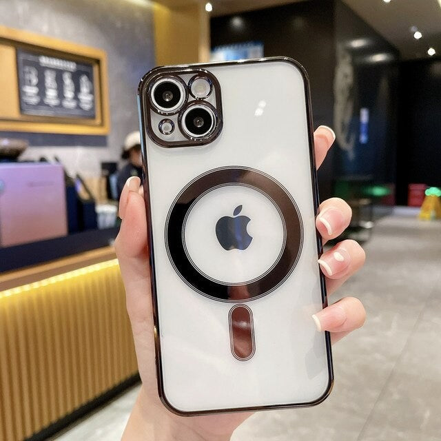 Husa MagSafe pentru Apple iPhone 11, Full Cover, Protectie camera, Margini colorate Electroplating, Magnetica, Incarcare Wireless, Klevo, Negru