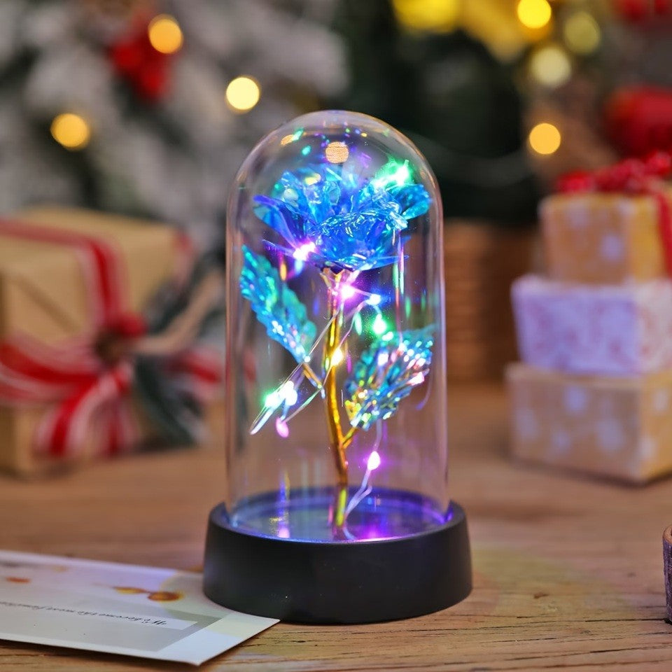 Trandafir in Cupola, Klevo, cu Lumina Led Multicolora, Baterii, 8.5 x 15 cm, Albastru