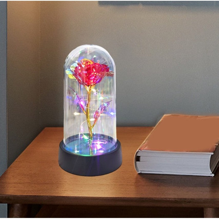 Trandafir in Cupola, Klevo, cu Lumina Led Multicolora, Baterii, 8.5 x 15 cm, Rosu