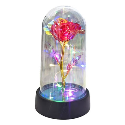 Trandafir in Cupola, Klevo, cu Lumina Led Multicolora, Baterii, 8.5 x 15 cm, Rosu