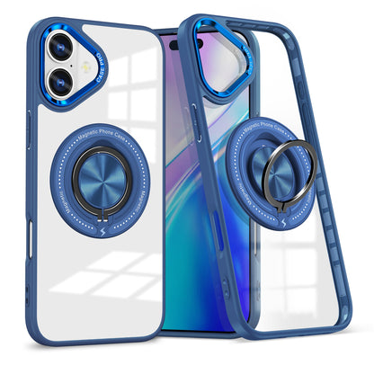 Husa de Protectie TPU, Klevo, pentru iPhone 16 Plus, cu Incarcare Wireless, Tehnologie Magsafe, Inel Magnetic Rotativ cu Functie de Suport, Transparent-Albastru Inchis