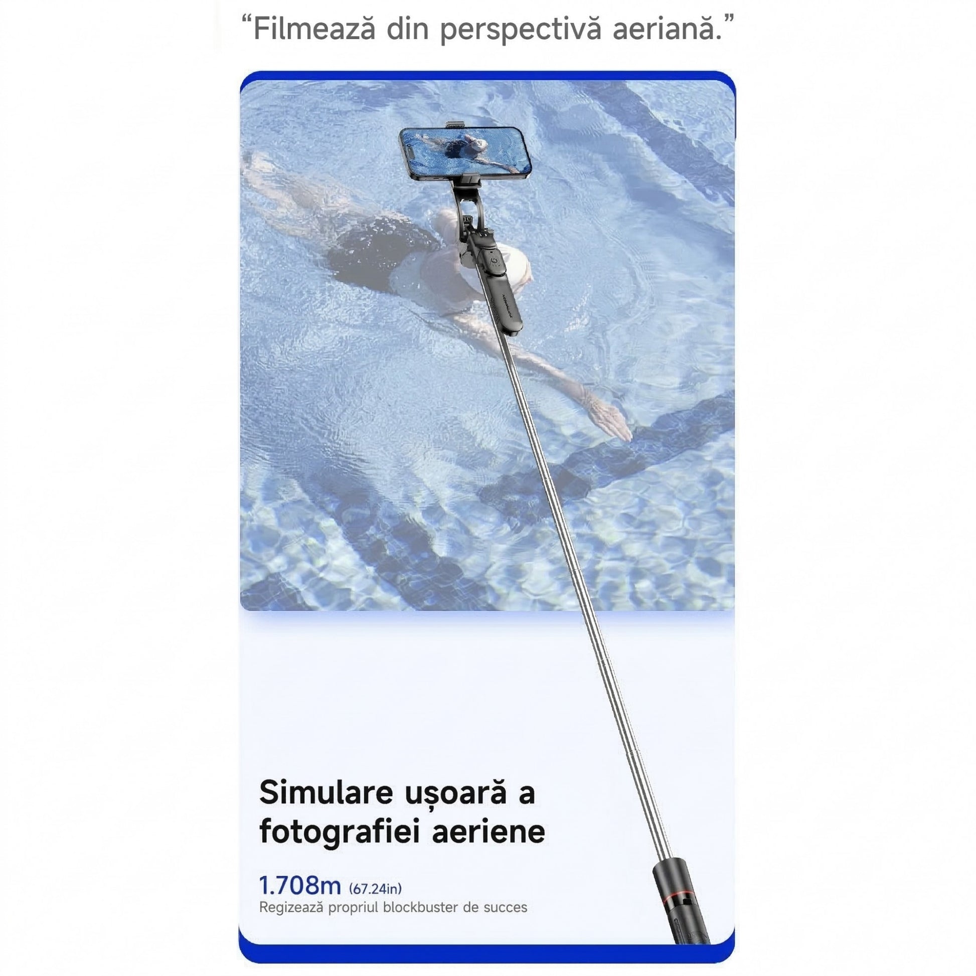 Selfie Stick Pentru Telefon, Klevo, Trepied Aluminiu Extensibil, Telecomanda Bluetooth Reincarcabila, Pentru Calatorii, Vlog Video si Fotografie, 30.6 x 7.6 x 3.5 cm, Negru