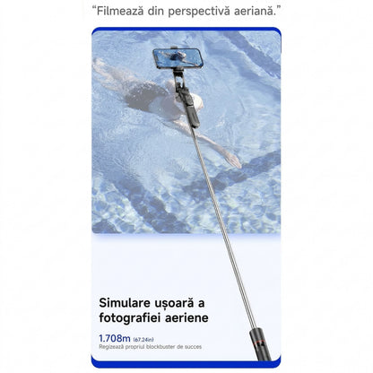 Selfie Stick Pentru Telefon, Klevo, Trepied Aluminiu Extensibil, Telecomanda Bluetooth Reincarcabila, Pentru Calatorii, Vlog Video si Fotografie, 30.6 x 7.6 x 3.5 cm, Negru