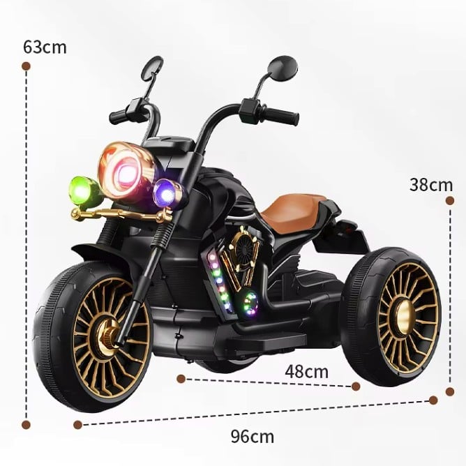 Tricicleta Electrica pentru Copii, Klevo, cu 2 Acumulatoare 380*2, 6V 4.5, Sistem Anti-Rasturnare, Sistem de Lumini si Sunet, 6-8 Ani, 93 x 48 x 63 cm, Alb Negru