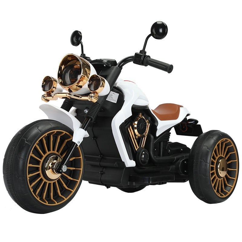 Tricicleta Electrica pentru Copii, Klevo, cu 2 Acumulatoare 380*2, 6V 4.5, Sistem Anti-Rasturnare, Sistem de Lumini si Sunet, 6-8 Ani, 93 x 48 x 63 cm, Alb Negru
