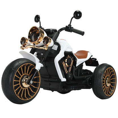 Tricicleta Electrica pentru Copii, Klevo, cu 2 Acumulatoare 380*2, 6V 4.5, Sistem Anti-Rasturnare, Sistem de Lumini si Sunet, 6-8 Ani, 93 x 48 x 63 cm, Alb Negru