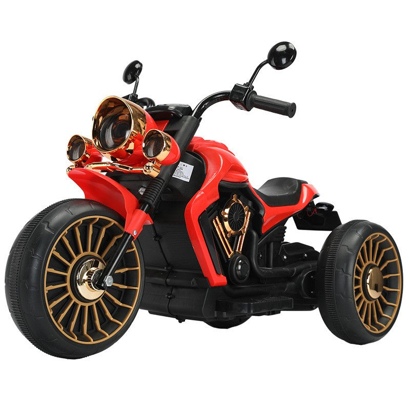 Tricicleta Electrica pentru Copii, Klevo, cu 2 Acumulatoare 380*2, 6V 4.5, Sistem Anti-Rasturnare, Sistem de Lumini si Sunet, 6-8 Ani, 93 x 48 x 63 cm, Rosu Negru