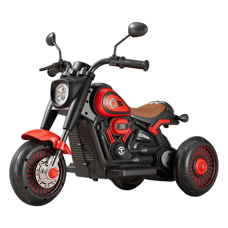 Tricicleta Electrica pentru Copii, Klevo, Tricicleta DUAL-DRIVE 380*2 Baterie 6V 4.5, Bluetooth, Sistem Anti-Rasturnare, Sistem de Lumini si Sunet, 5+ Ani, 80 x 60 x 42 cm, Rosu Negru