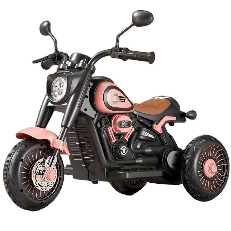 Tricicleta Electrica pentru Copii, Klevo, Tricicleta DUAL-DRIVE 380*2 Baterie 6V 4.5, Bluetooth, Sistem Anti-Rasturnare, Sistem de Lumini si Sunet, 5+ Ani, 80 x 60 x 42 cm, Roz Negru