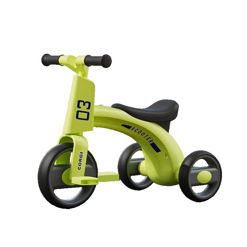Tricicleta pentru Copii, Klevo, Exercitiu de Echilibru, pentru 1-6 Ani, Functie de Lumini si Sunete, cu Pedale, din Plastic, Roti Gonflabile, Greutate Portanta 60 kg, 57 x 36 x 47 cm, Verde